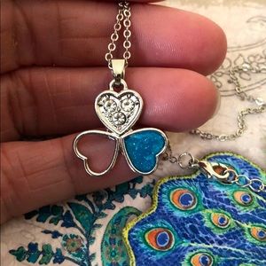 Heart pendant simulated blue opal and zircon chips